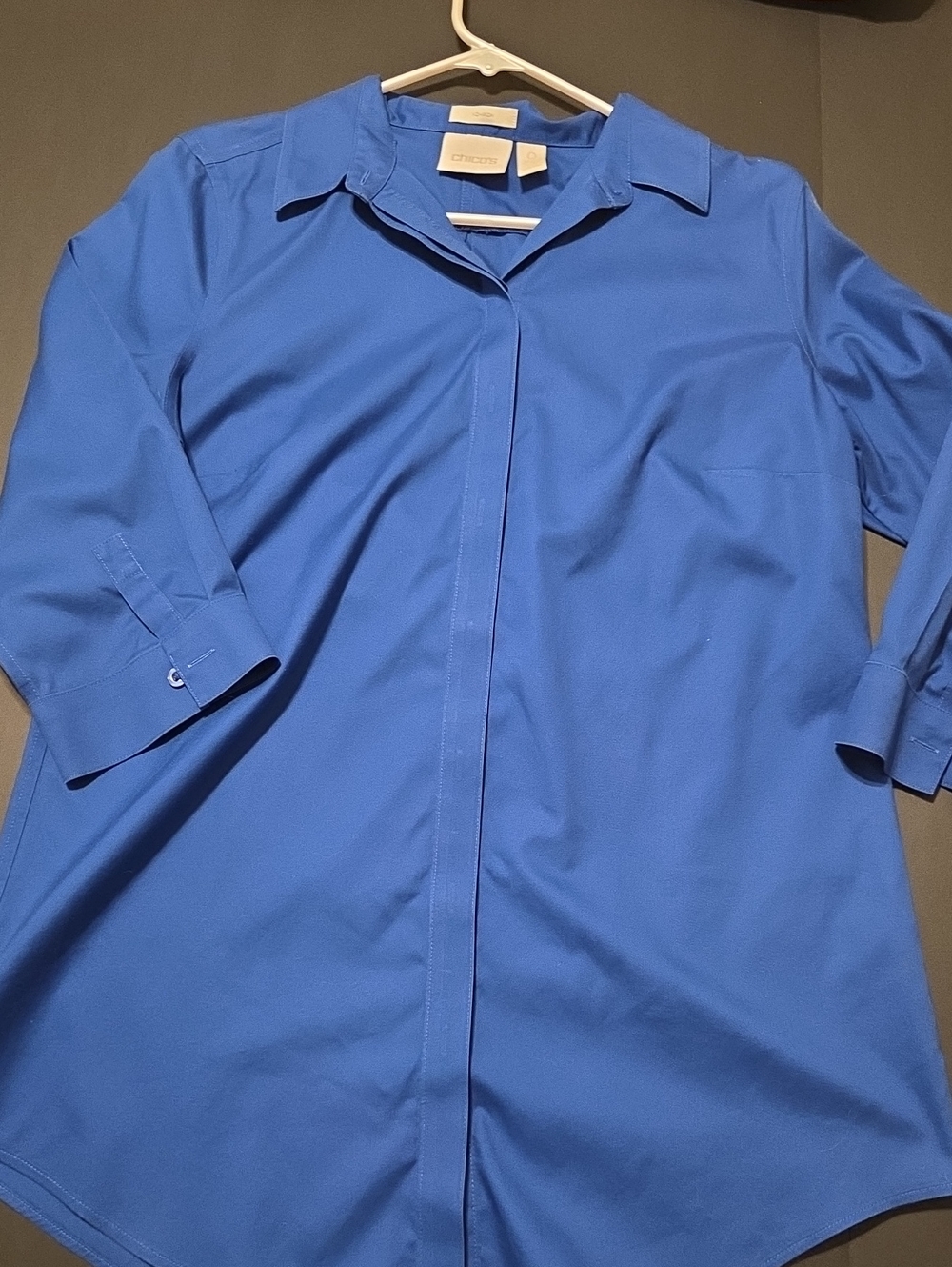 Chico's Vibrant Royal Blue Blouse W/ Hidden Buttons. No Iron
